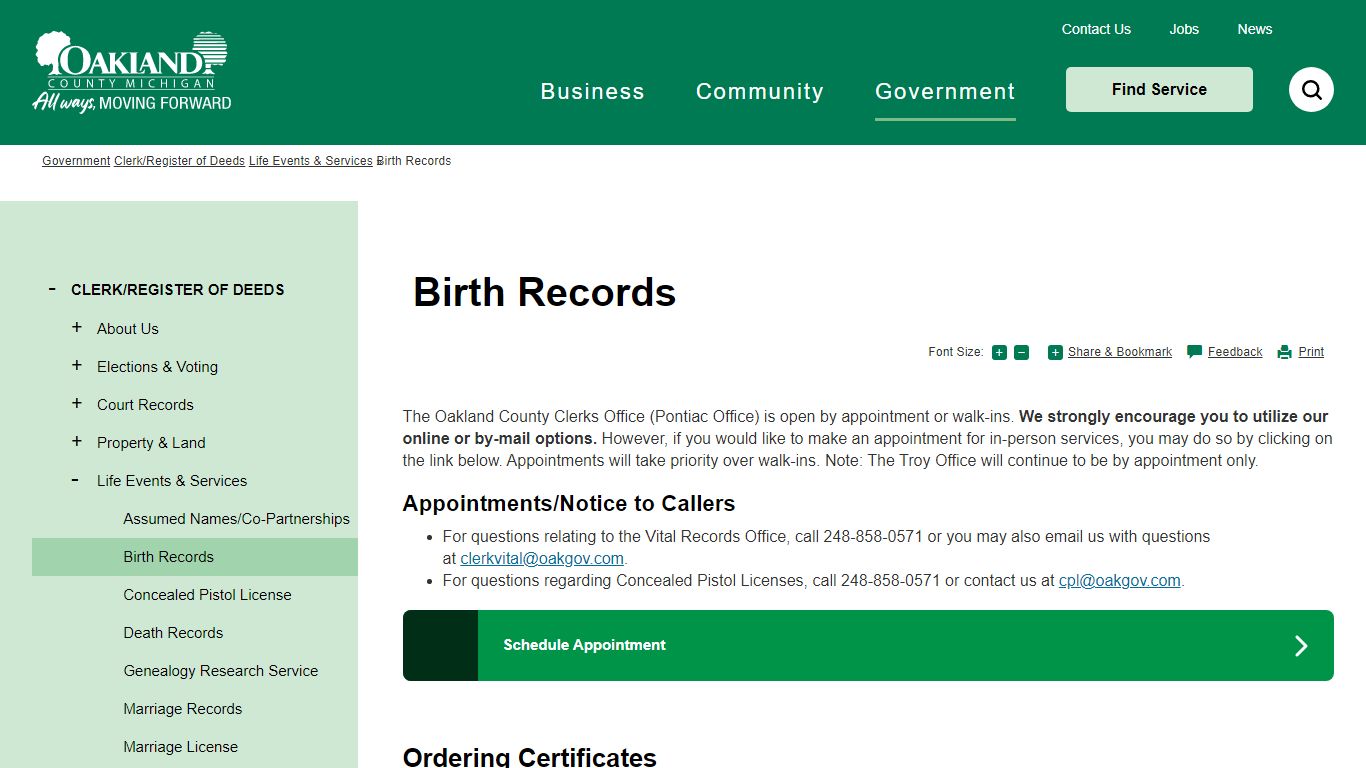 Birth Records | Oakland County, MI
